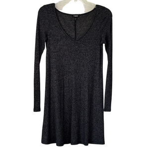 Express Lightweight Ribbed Skater Dress Grey Black Size S